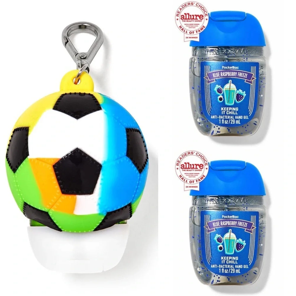 Bath & Body PocketBac Holder Soccer Ball Multi-Colored Raspberry Freeze Hand Gel - Picture 1 of 9